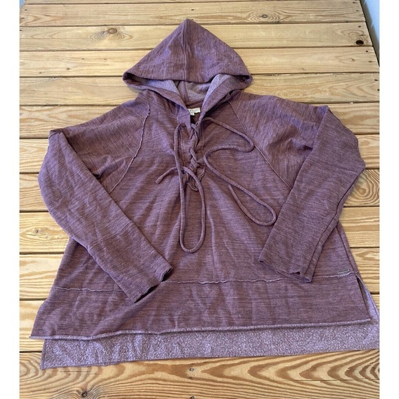 Lucky Brand Hoodie Sweatshirt Size Large Women’s Mauve Tie Front - Picture 1 of 7
